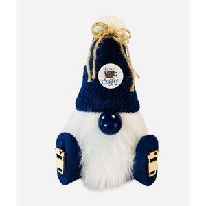 Coffee Lovers Gnome Blue White Shelf Sitter Coffee Cups Feet Plush Handmade 10"